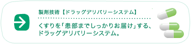 製剤技術【ドラッグデリバリーシステム】くすりを「患部までしっかりお届け」する、ドラッグデリバリーシステム。